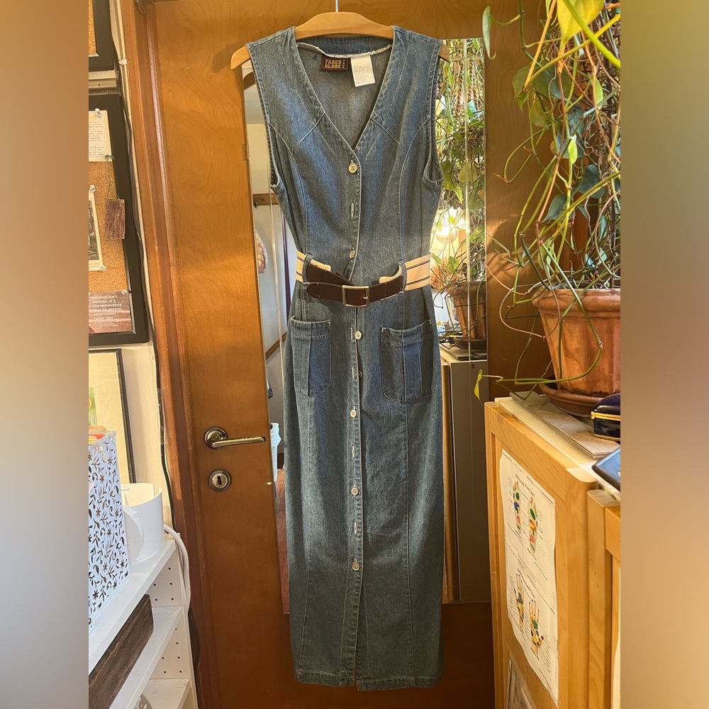 Vintage 90s Faded Glory Maxi Dress Womens 8 Full Button Front Sleeveless Denim